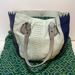 orYANY Braided Leather Tote Shopper Shoulder Handbag Grey Blue